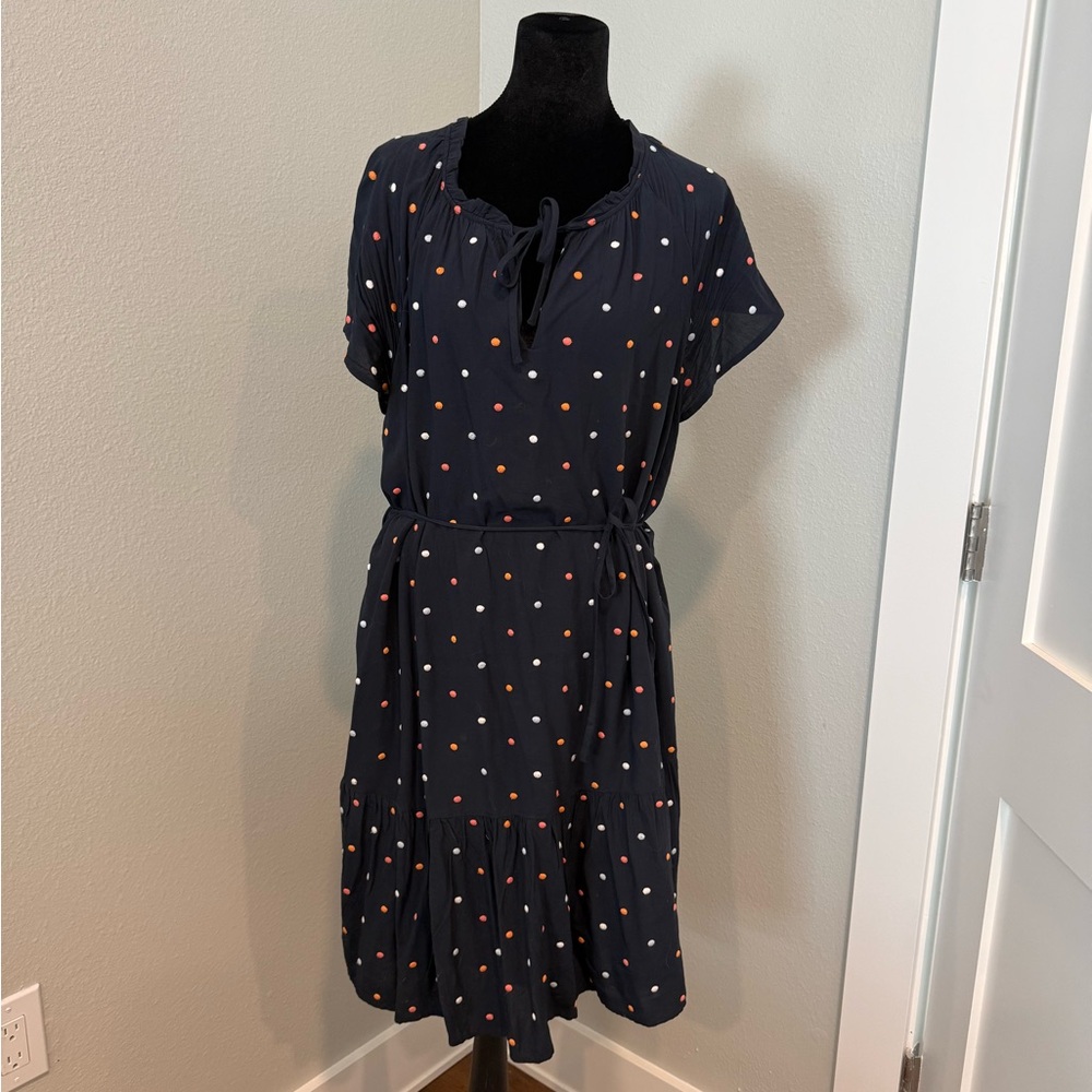 LOFT Navy Midi Dress with Polka Dots